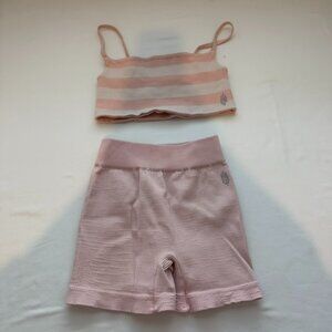 Free People Movement Pink Striped Active Set Crop Tank & Biker Shorts Athleisure
